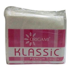 Origami Klassic Premium Tissues 100 Serviettes, 30cm*30cm*1ply, 1Pkt